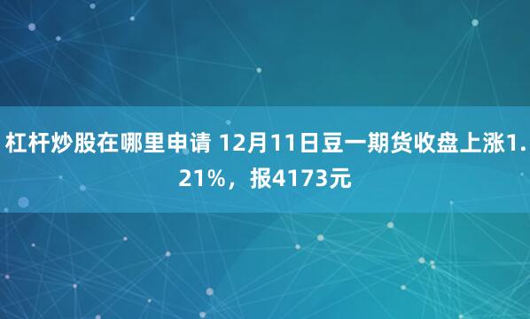 杠杆炒股在哪里申请 12月11日豆一期货收盘上涨1.21%，报4173元